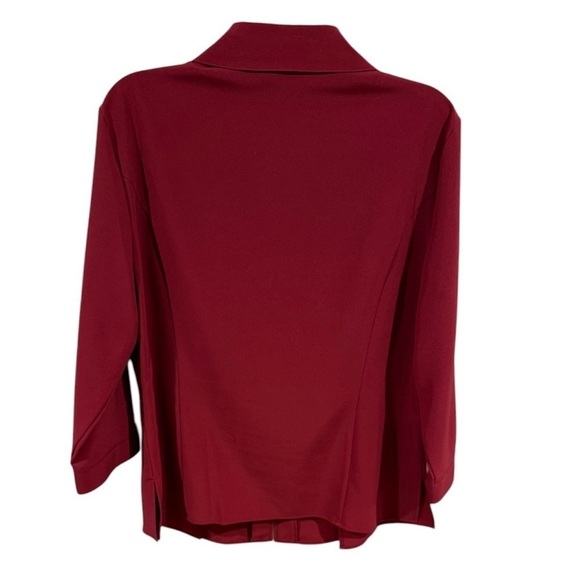 Kathy Che Women's Blouse Red Burgundy Embroidered Embellished Zip Blouse Size 14 - Picture 2 of 10